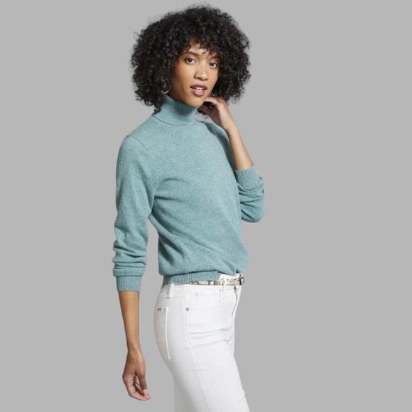 Invisible World Verdigris Blue Green Cashmere Turtleneck Sweater. Small - Picture 5 of 5